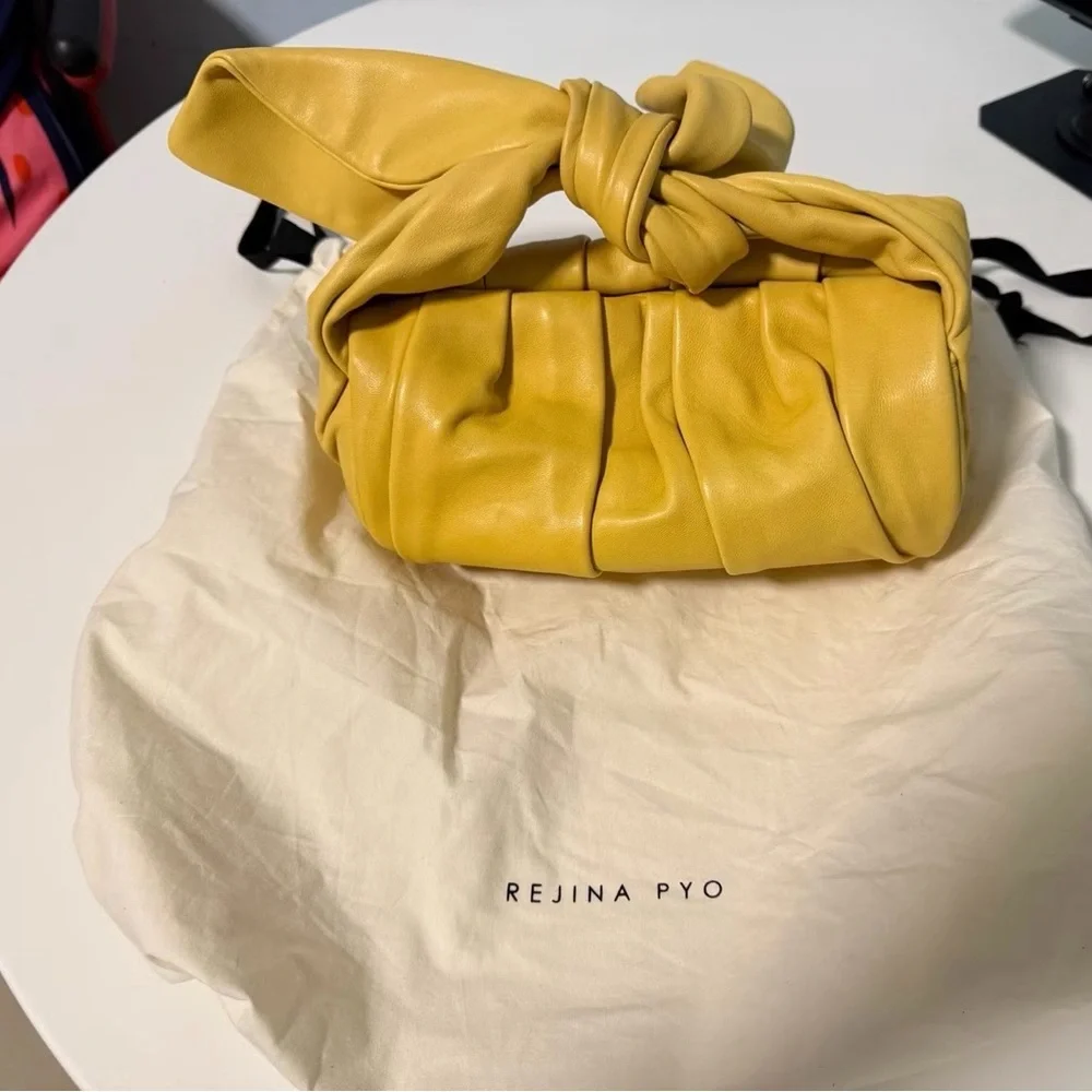 Rejina Pyo Mustard Yellow Gathered Top-Handle Clutch
